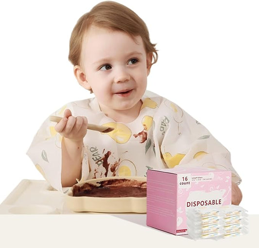 SauGonb Disposable Baby Bibs for Baby Boys and Girls - Long Sleeve Bib Individually Wrapped Waterproof Baby Bibs 16/36 pcs
