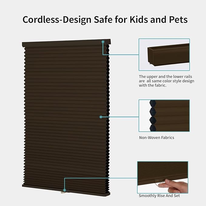 MYshade Cordless Blackout Window Blinds & Shades Pull Down Room Darkening Window Shades Light Blocking Honeycomb Cellular Shade for Indoor Windows Easy to Install 36 inch Wide, H72 Taupe Blinds