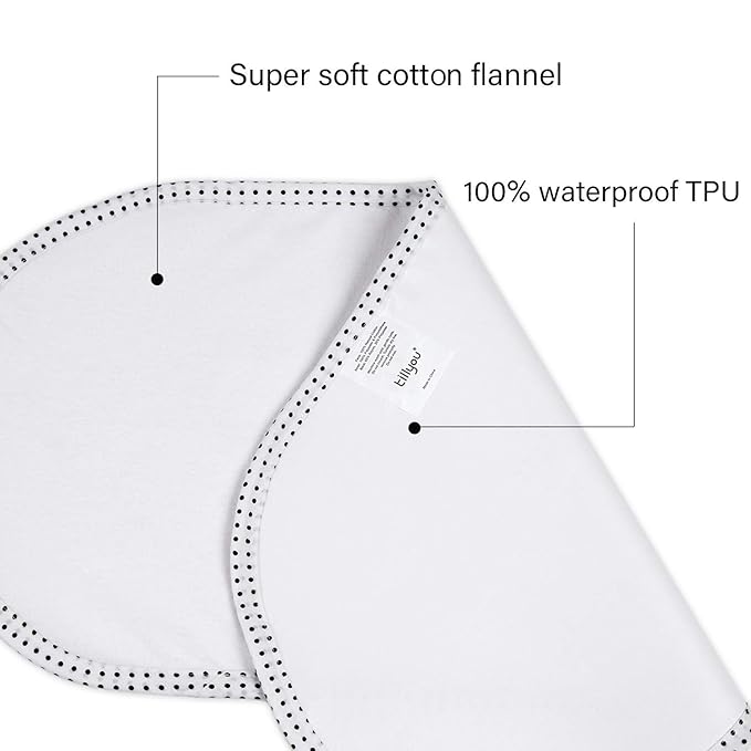 TILLYOU Waterproof Changing Pad Liners 6 Pack, 100% Cotton Reusable Cloth Diaper Liners, White