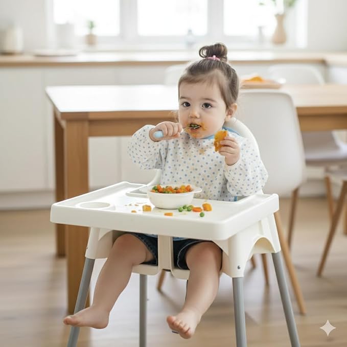 Plie Long Sleeve Waterproof Bib for Toddlers – Soft Feeding Smock for Baby Mealtime, Self-Feeding, BPA-Free, Easy Clean