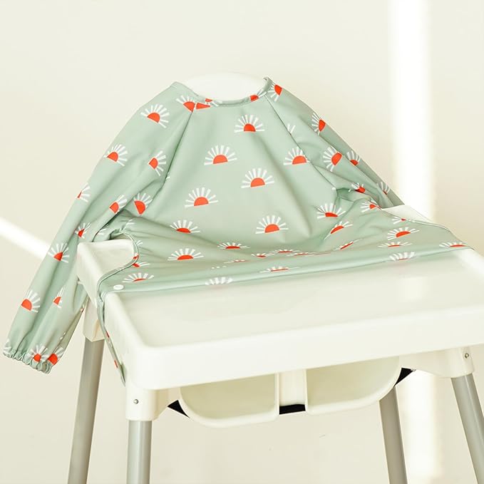 CoolaPeach Long Sleeve Baby Bib - Mess-Proof Feeding Bibs for Babies - Adjustable, Waterproof, and Highchair/Table Attachment