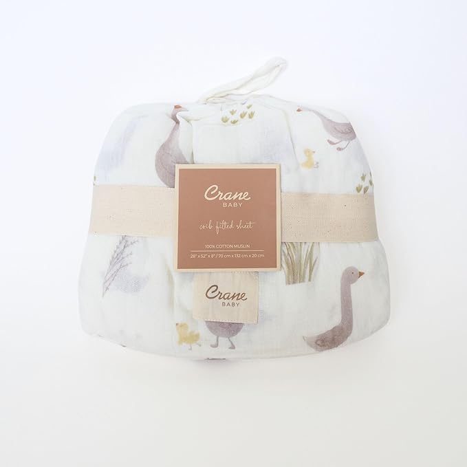 Crane Baby Charlie Farmhouse Goose Crib Fitted Sheet, 100% Cotton Baby Bed Sheets, Farm Nursery Decor, Crib Sheets for Boys and Girls, Baby Registry Gift, Goose Nursery Décor