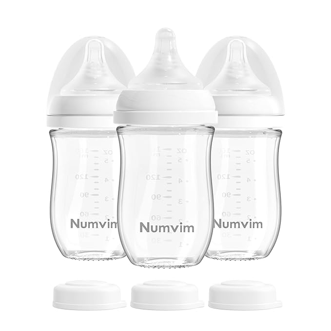 Numvim Natural Glass Baby Bottles Gentle & Extra Slow Flow, Newborn Breastfeeding Bottle with Anti Colic Nipple for 0 Months Babies, 3 Packs (White (5 Ounce), 1 Count (Pack of 3))