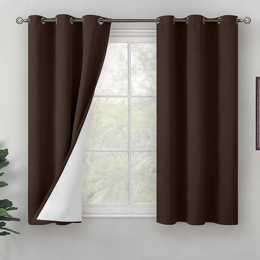BGment Brown Short Blackout Curtains for Bedroom 45 Inch Length, Full Room Darkening Thermal Insulated Soundproof Grommet Bedroom Curtains Drapes, Each Fall Window Curtains 42 Inch Wide, 2 Panels