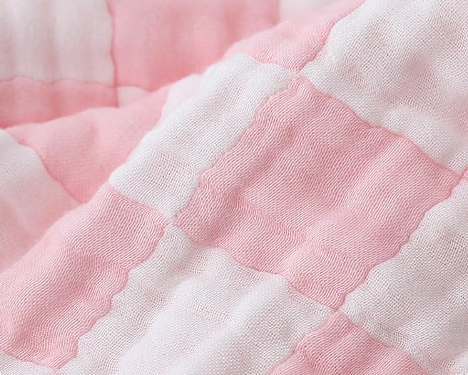 Ultra Soft Checkered Muslin Baby Blanket Pack of 2 Cotton Muslin Swaddles Blankets for Babies and Toddlers Girls Newborn 42 x 42 inches Cream and Pink
