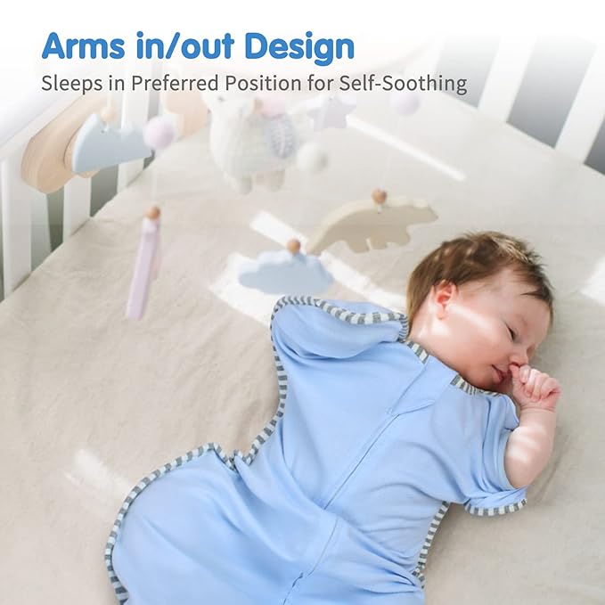 Transition Swaddle Baby Sleep Sack 0-3 Months Arms up Swaddles 2-Way Zipper 100% Cotton Arms in/out, 0.8 Tog Baby Swaddles for Newborn Boy Girl, 2-Pack Transitional Swaddle Sack (Small 5-14lbs)