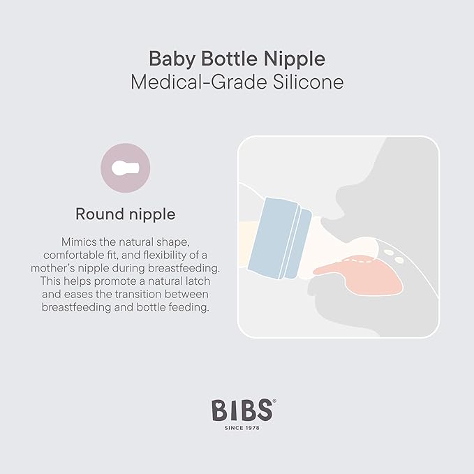 BIBS Baby Bottle 5 oz / 150 ml Silicone Nipple 2 Pack - Anti-Colic, BPA-Free, Round Nipple, Slow Flow, Lightweight & Easy to Clean, Suitable for Newborns 0+ Years - Ivory