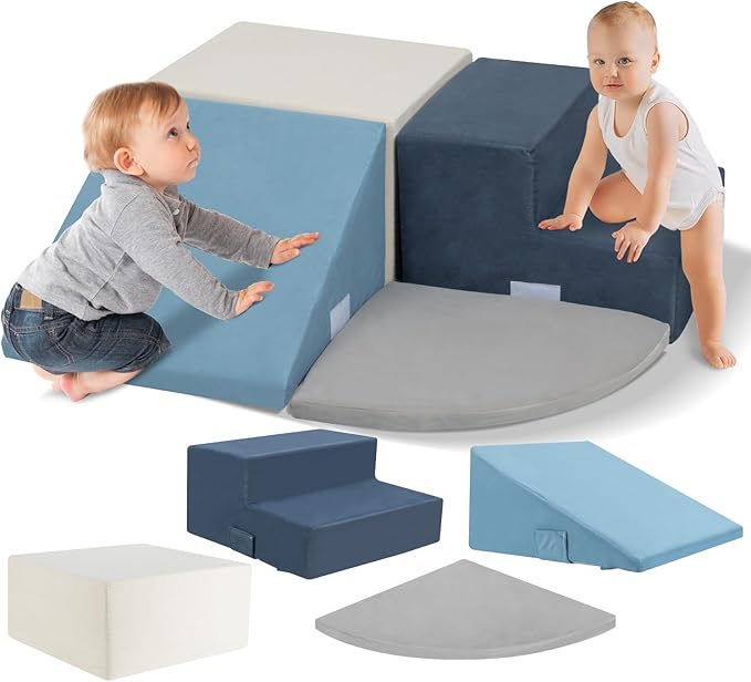 Large 4 Pcs Climbing Toys for Toddlers 1-3 Inside, Oderless & Skin-Friendly Toddler Climbing Toys Indoor, Foam Climbing Blocks for Toddlers with Velcro to Keep Them Together Ideal Gift