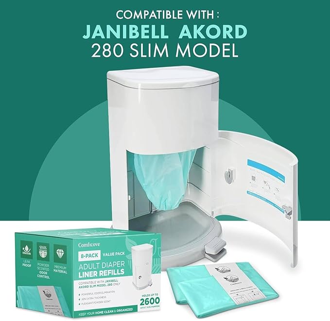 8 Pack Adult Diaper Liner Refills, Compatible with Janibell Akord 280 Slim Model, Adult Diaper System to Eliminate Waste, Odor Resistant by Comficove (8pk)