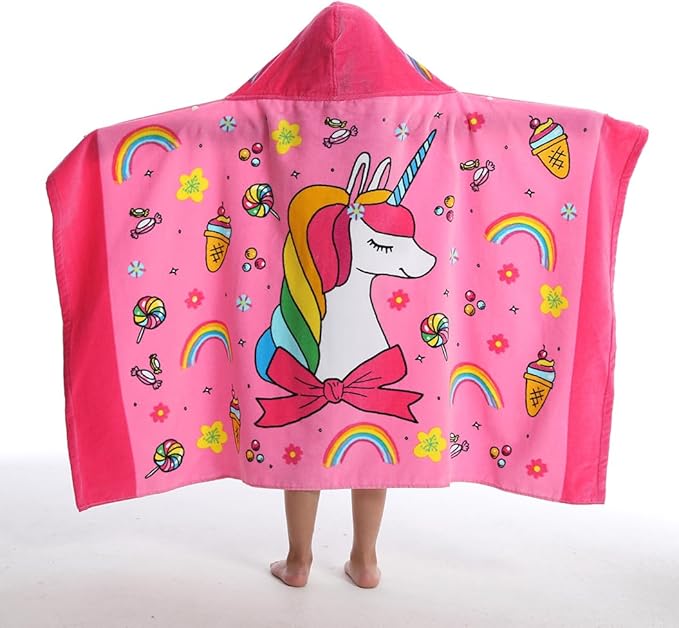 BANGSAUR Hooded Towel for Kids, 100% Cotton Soft and Absorbent, Pool Bath Beach Swim Towel Wrap, Bathrobe Coverups for Girls and Boys, Extra Large:30"×50"(Unicorn)