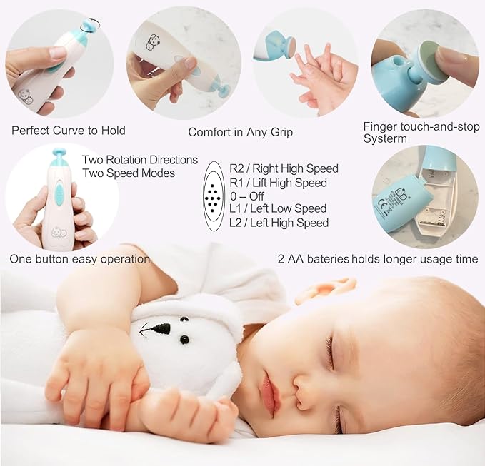 Baby Nail Trimmer 6 in 1, Usage Labeled Case, Royal Angels Baby Electric Nail File, Baby Grooming Kit Manicure Set for Toddler and Adults, Newborn Toddler Toes & Fingernails Nail Care Kit (Babyblue)
