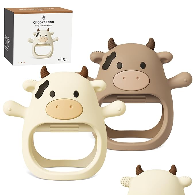 ChooKaChoo 2 Pack Baby Teething Toy for Over 3 Months, Food Grade Silicone Teething Mitten, Anti Dropping Wrist Hand Teethers Baby Chew Toys for Sucking Needs, BPA Free (Patent Pending)