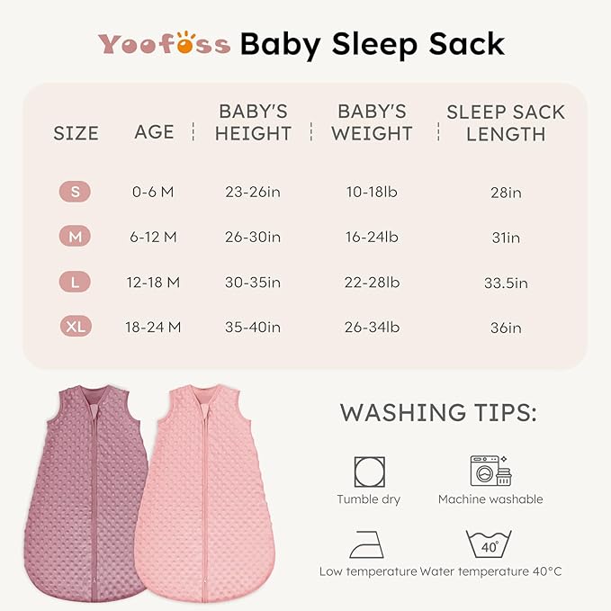 Yoofoss Fleece Baby Sleep Sack 12-18 Months with Plush Dots, TOG 1.5 Baby W