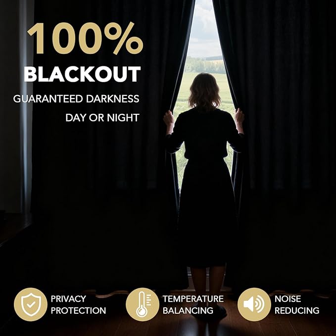 PrinceDeco 100% Blackout Curtains for Bedroom 108 Inches Long, Grommet Living Room Drapes, Thermal Insulated Blackout Curtains 2 Panels Set,Jacquard-Woven,55" W x108 L, Natural