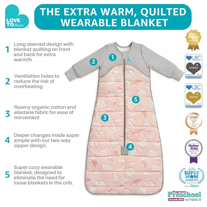 Love to Dream Extra Warm Toddler Sleep Bag (18-36 Mo), Super Soft Temp Regulating Sleeping Sack, 3.5TOG Warm Wearable Blanket, Pink