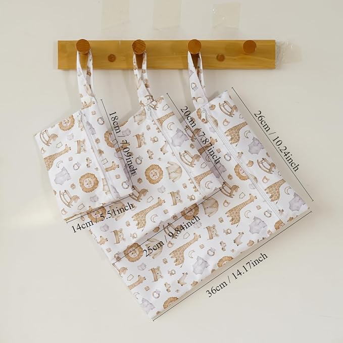 Happy Flute 3 Set Wet Bag Storage Bag Zipper Waterproof Washable Travel Bags, Beach, Pool, Gym Bag for Cloth Diaper, Swimsuits & Wet Clothes(EF545)