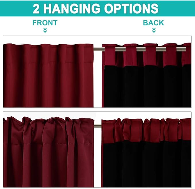NICETOWN Red 100% Blackout Curtains with Black Liner Backing, Cold Reducing Thermal Insulated Curtains for Living Room, Noise Reducing Drapes, 52 inches x 84 inches Per Panel, Set of 2