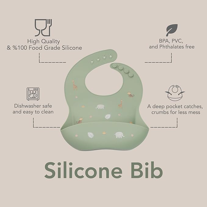 noüka Baby Feeding Bib | 100% Food-Grade Silicone | Comes With A Deep Pocket | Mess Proof & Soft | Dishwasher Friendly