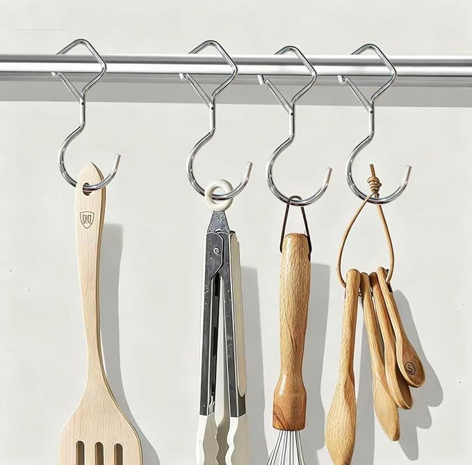 Heavy Duty Screw Hooks for Hanging, 4-Inch Ceiling Hooks with Safety Lock, Strong Hooks for Plants, Clothes, Kitchen Utensils, String Lights, Handbags, Towels (Silver, 22 Pcs)