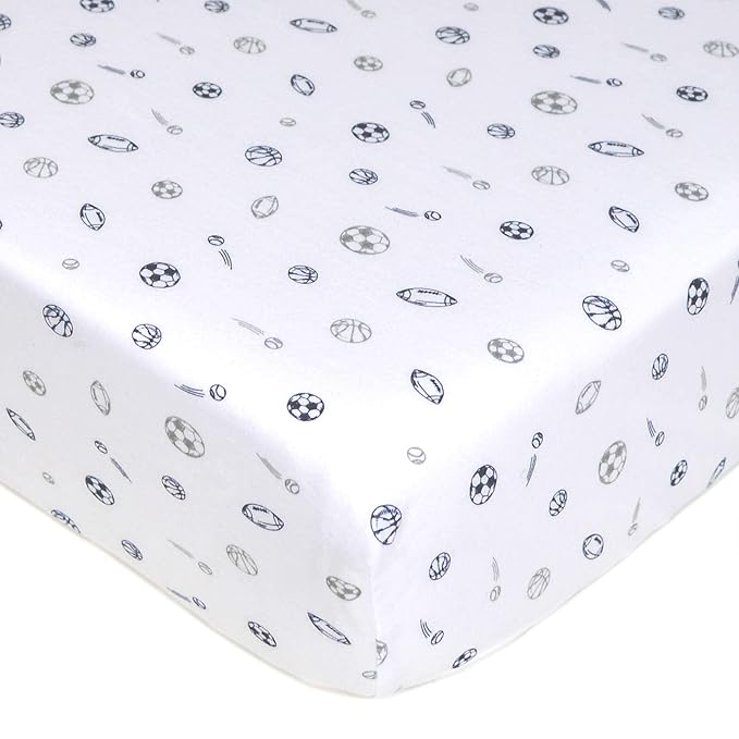 American Baby Company 2 Pack 100% Natural Cotton Fitted Crib Sheets 52" x 28" - Soft, Breathable, Hypoallergenic & Gentle Toddler Bed Sheets, Navy/Grey Sports Stripes, Neutral for Boys & Girls