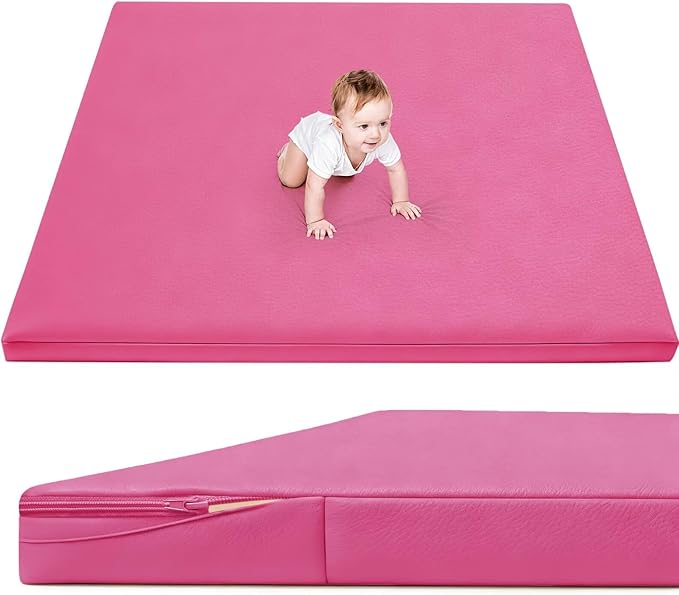 Waterproof Baby Play Mat for Floor 1.3" Thick Memory Foam 47 * 47 Cushion Playpen Playmat Tummy Time Nursery Rug Pad Mattress Create Soft & Safe Area for Infants,Toddler,Kids,Hot Pink