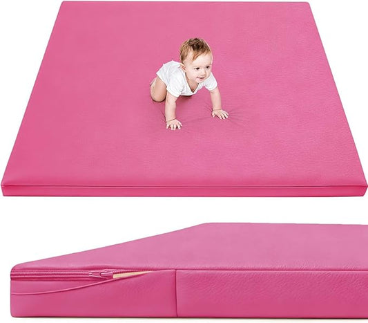 Waterproof Baby Play Mat for Floor 1.3" Thick Memory Foam 47 * 47 Cushion Playpen Playmat Tummy Time Nursery Rug Pad Mattress Create Soft & Safe Area for Infants,Toddler,Kids,Hot Pink