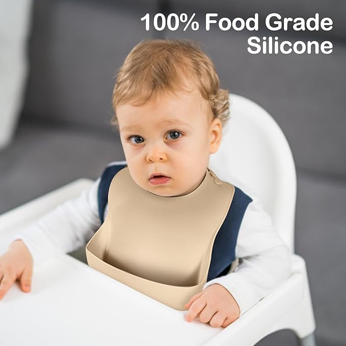 Eascrozn Silicone Bibs for Babies Toddler Set of 3, BPA Free, Soft Adjustable Waterproof Bibs for Feeding Essentials