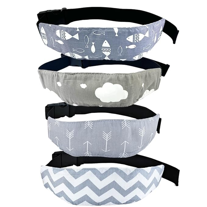 4 Pcs Baby Car Seat Head Support Toddler Infant Head Support Neck Relief Strap Headrest Sleeping Traveling for Kids Children Child Baby(Waves, Fish Bone, Little Fish, Cloud)