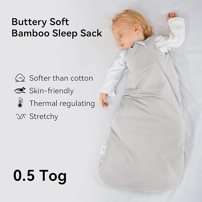 BubblePanda Rayon Made from Bamboo Sleep Sack 12-18 Months 0.5 Tog Soft Lightweight Toddler Sleep Sack 1t for Babies 2-Way Zipper Wearable Blanket Baby 12 Months