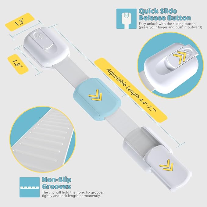 4our Kiddies Child Proof Cabinet Locks for Baby Proofing, 14 Pack Baby Proof Drawer Locks for Kids, Child Safety, Adjustable Child Locks for Cabinet and Drawers with 12 Extra 3M Adhesives, No Drilling