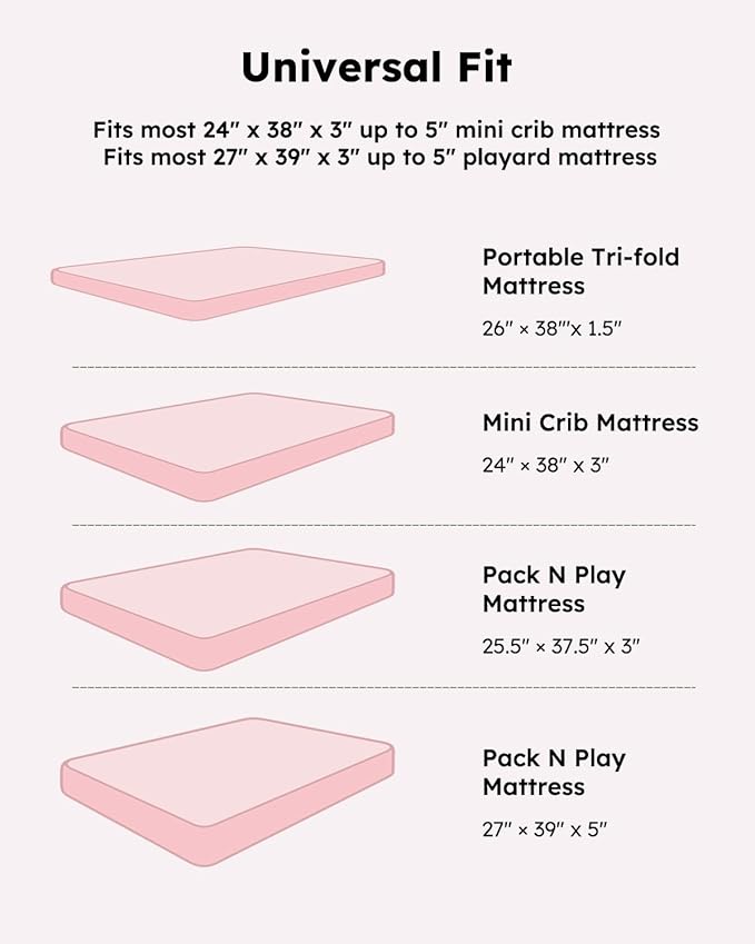 Pack and Play Sheets Fitted, Mini Crib Sheets 2-Pack for Pack N Play Mattress, Stretchy Playpen Sheet for Boys Girls, Softness and Breathable, 38" x 26"