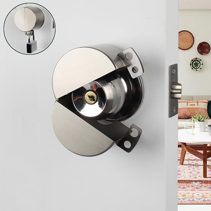 Door Knob Lockout Device Child Safety Doorknob Locking Cover Door Handle Lock,Prevents Access to Keyholes, Turing and Operating Door Knob, Stainless Steel