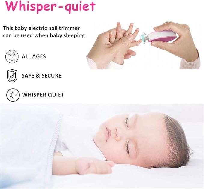 Baby Nail Trimmer Electric, Safe + Easy Baby Nail File, Baby Nail Clippers Nail Trimmer Kit for Newborn Infant Toddler, 6 Grinding Heads, Battery Operated (Battery Not Included) Pink