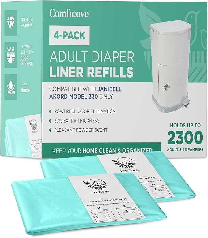 4 Pack Adult Diaper Liner Refills, Compatible with Janibell Akord 330 Model, Adult Diaper System to Eliminate Waste, Odor Resistant by Comficove (4pk)