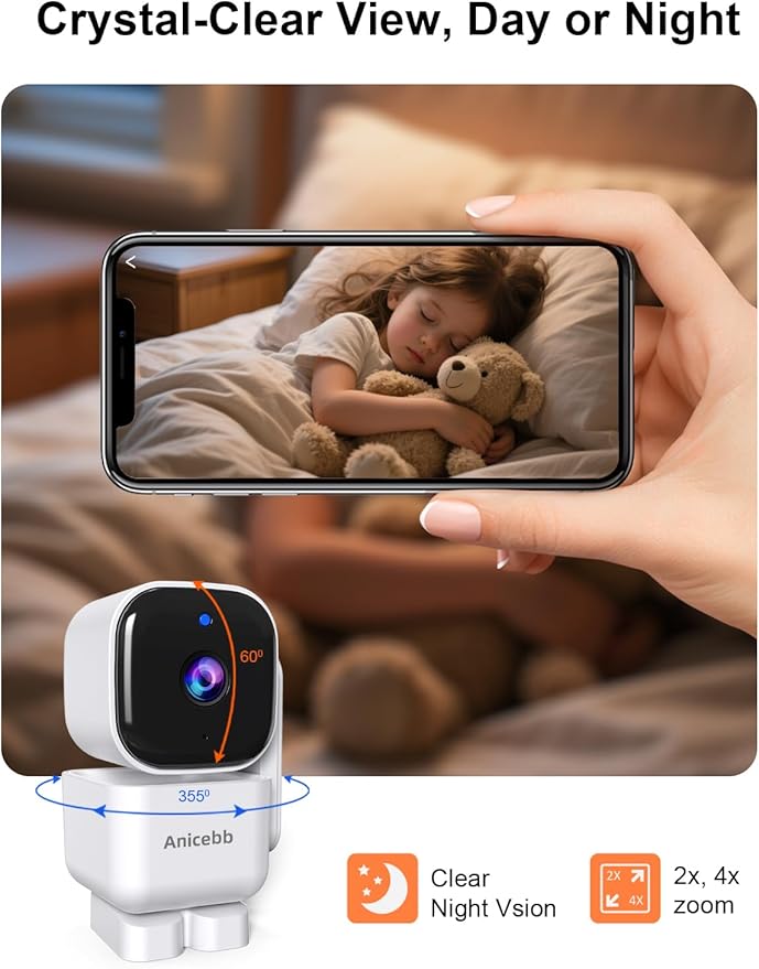 2-Camera Smart Baby Monitor with App and 5" Display, Dual Connectivity (No WiFi FHSS & WiFi), 1080P HD Remote Pan-Tilt-Zoom with Motion Tracking, 36H Battery, White Noise, Cry & Temp Alerts
