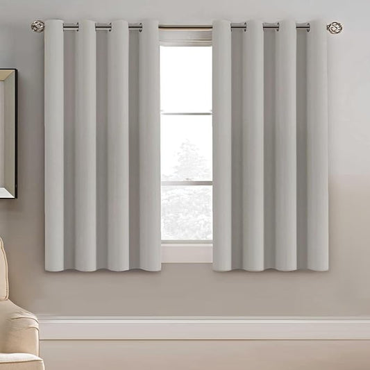 H.VERSAILTEX Blackout Curtain for Living Room Small Window Kitchen Blackout Curtains 45 inch Length Energy Saving Solid Grommet Blackout Drape, One Panel, Stone, 52" W x 45" L