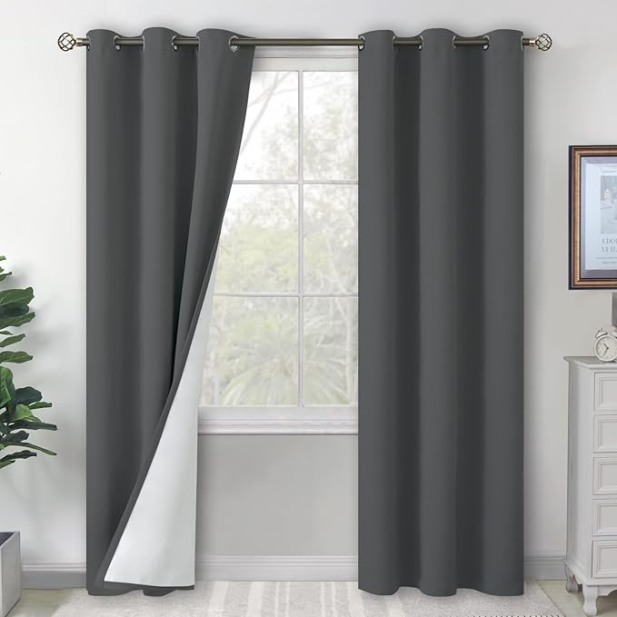 BGment Blackout Curtains for Bedroom 84 Inch Length 2 Panels Set, Thermal Insulated Bedroom Curtains Soundproof Room Darkening Window Curtain Drapes, Each Grommet Curtains 42 Inch Wide, Dark Grey