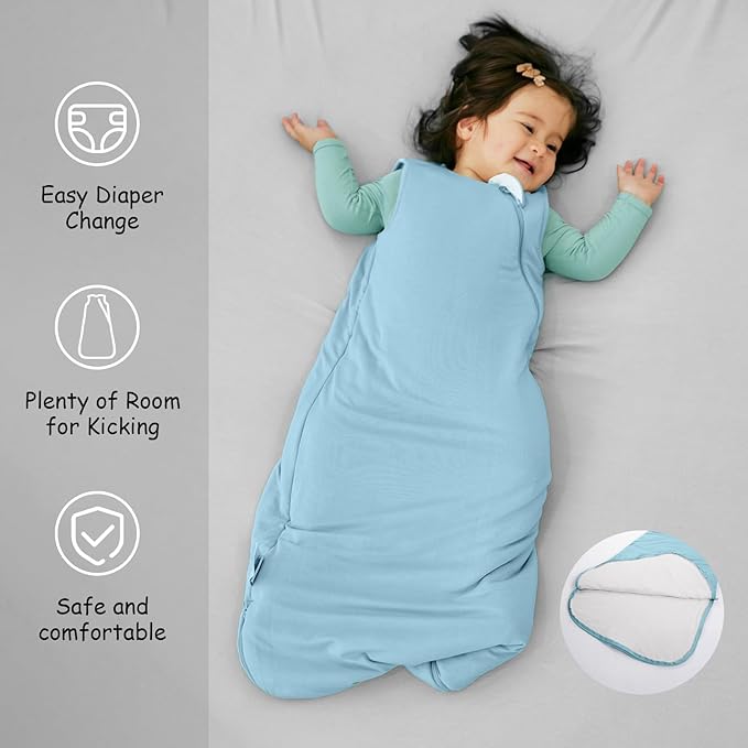 Supersoft Rayon Made from Bamboo Sleep Sack 12-18 Months 1.0 Tog Toddler Sleep Sack Baby Wearable Blanket with 2-Way Zipper Unisex Sleeping Bag for Babies All-year-around - Blue
