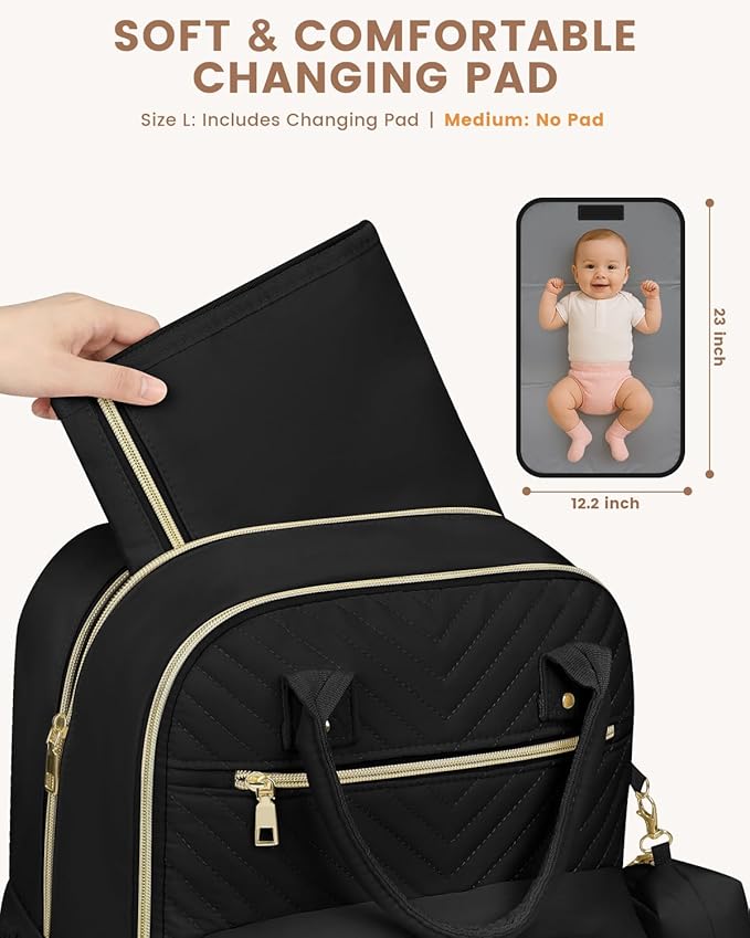 Diaper Bag Backpack,Baby Essentials Diapers Bag with Pacifier Case,Multipurpose Stylish Large Capacity Travel Backpack for Baby Girl/Boy(L-Black)