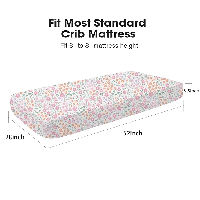 Little Grape Land Crib Sheets 2 Pack, Microfiber Fitted Crib Sheet for Standard Crib Mattress 52"x28"x8", Soft and Neutral Baby Crib Sheets for Boys and Girls, Breathable & Easy Care, Petal Meadow