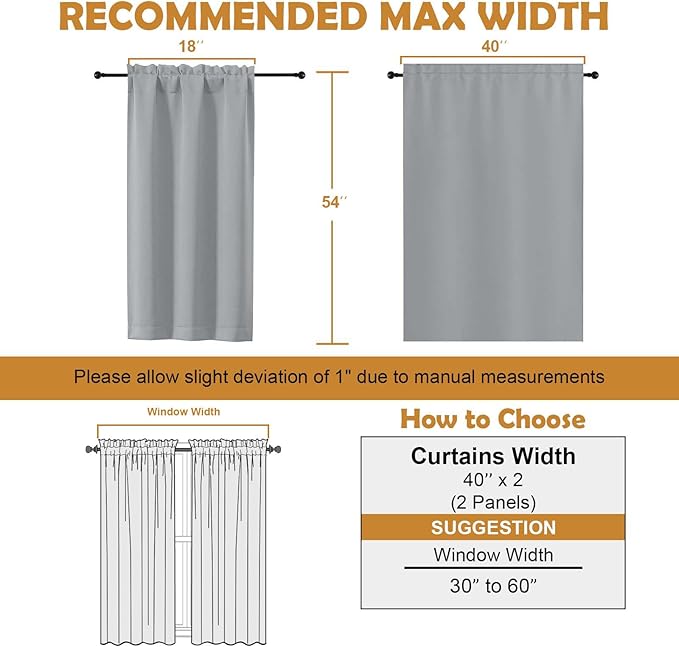 Aiyufeng Silver Grey Short Blackout Curtains for Bedroom 54 Inches Long 2 Panels, Solid Thermal Insulated, Energy Saving Window Treatment Curtains Blackout Drapes, W40 x L54 Inch, Silver Grey