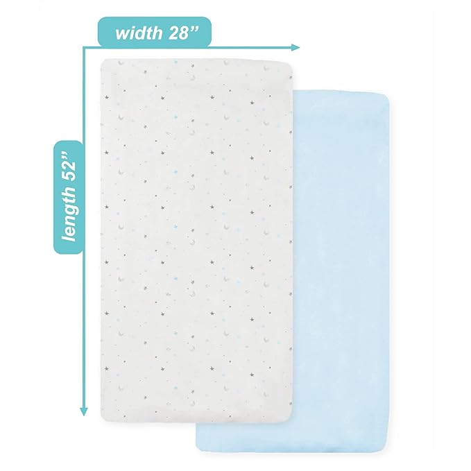 American Baby Company 2 Pack 100% Natural Cotton Fitted Crib Sheets 52" x 28" - Soft, Breathable, Hypoallergenic & Gentle Toddler Bed Sheets, Blue Stars and Blue, Neutral for Boys & Girls