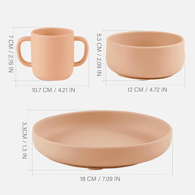 YOOFOREA Baby Led Weaning Supplies I Toddler Infant Baby Essentials First Stage I Baby Feeding Set - Tiny Cup, Suction Bowl & Plate I 100% Platinum Food Grade Silicone I BPA BPS PVC Free - Honey