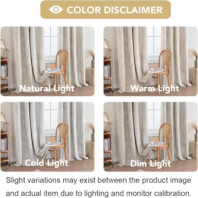 H.VERSAILTEX Velvet 100% Blackout Curtains for Living Room Full Light Blocking Curtains Thermal Insulated Room Window Drapes Soft Luxury Curtains Grommet Top 2 Panels (55" W x 84" L, Natural)