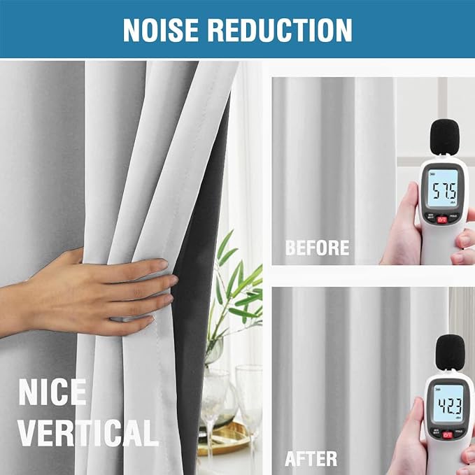 H.VERSAILTEX 100% Blackout Curtains for Bedroom with Black Liner Full Room Darkening Curtain 96 Inch Long Thermal Insulated Back Tab/Rod Pocket Window Drapes for Living Room, 2 Panels, Greyish White