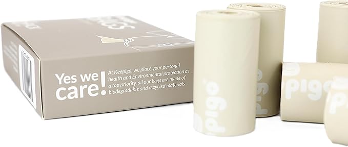 Keepigo, Compostable Disposable Diaper Bags Refills | 6 Rolls, 72 Leak-Proof, XL Biodegradable Baby Poop Bags | Eco-Friendly Diaper Trash Bags for Home, Travel, Pet Waste | Odor-Free,