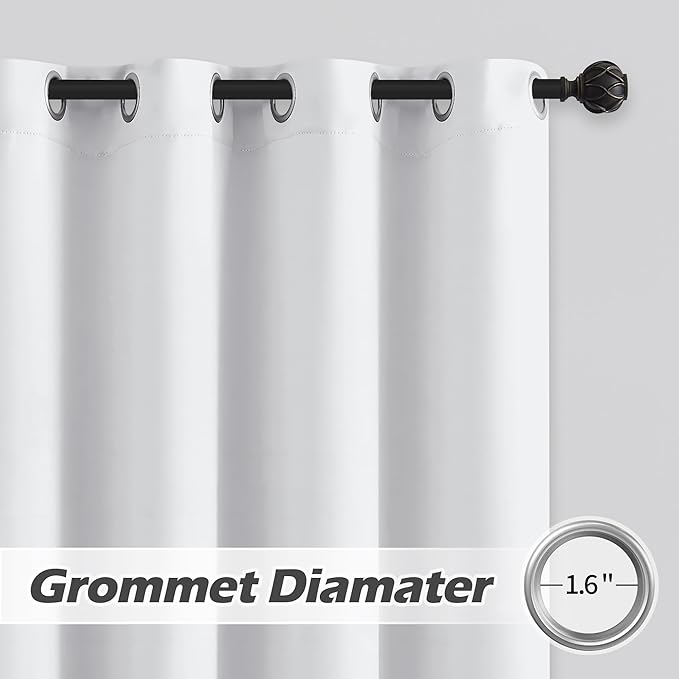 FMFUNCTEX 100% Blackout Curtain Panels 84inch Long White Completely Blackout Window Drapes for Bedroom Living Room Thermal Insulate Energy Efficient Curtains for Guest Room, Grommet Top (Pure White)
