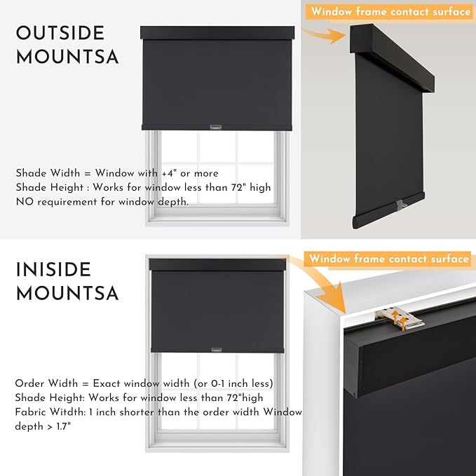 Persilux Cordless Blackout Roller Shades for Windows, Pull Down Blinds With Valance, Thermal Insulated Fabric, UV Protection for Home and Bedroom (Black, 27" W x 72" H)