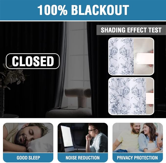 H.VERSAILTEX 100% Blackout Curtains for Living Room Camellia Floral Blackout Curtains 108 Inches Long Light Blocking Window Treatment Curtains with Black Liner Grommet Thermal Drapes, 2 Panels, Navy