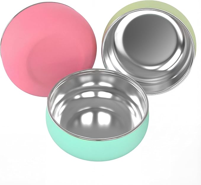 Bella's Friends Stainless Steel Baby Bowls with Silicone Sleeve 3 Pack, 5” for Toddlers Kids Feeding, Non-Slip, Non-Toxic, Mess-Free, Dishwasher Safe, Fit High Chair Size